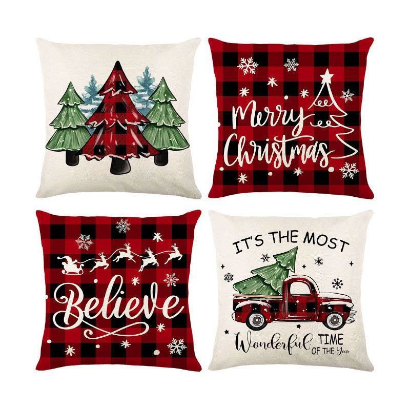 Amazon Hot Christmas Theme Pillow Case Christmas Snowman Printed Linen Pillow Case High Color Value Car Pillow Case