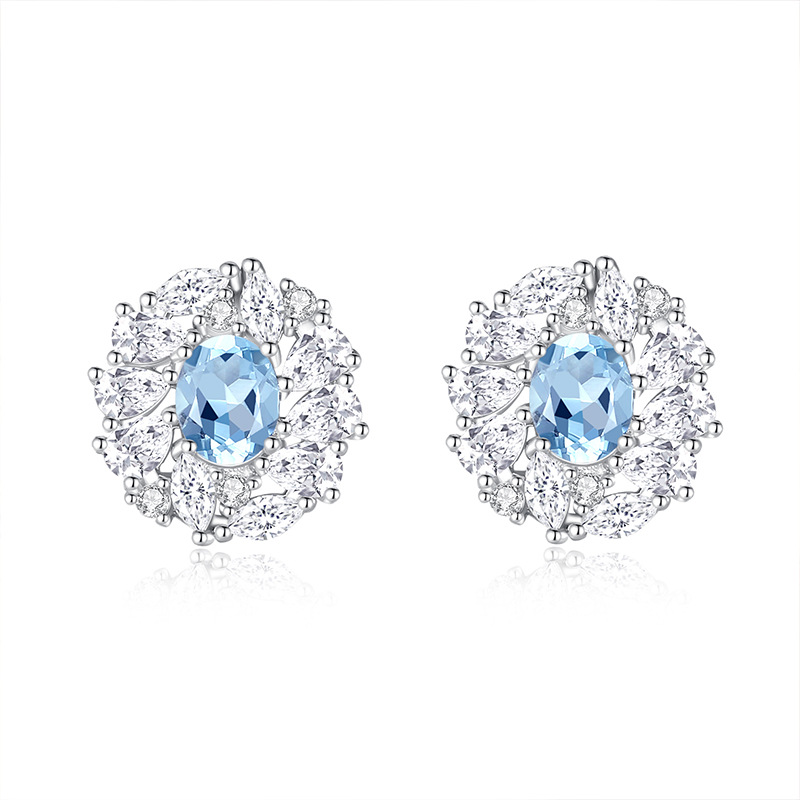 Earrings for Women, Elegant Studded with Diamonds, Fashionable Design, Natural Crystal Stone Accessories, Blooming Flowers, S925 Sterling Silver Earrings