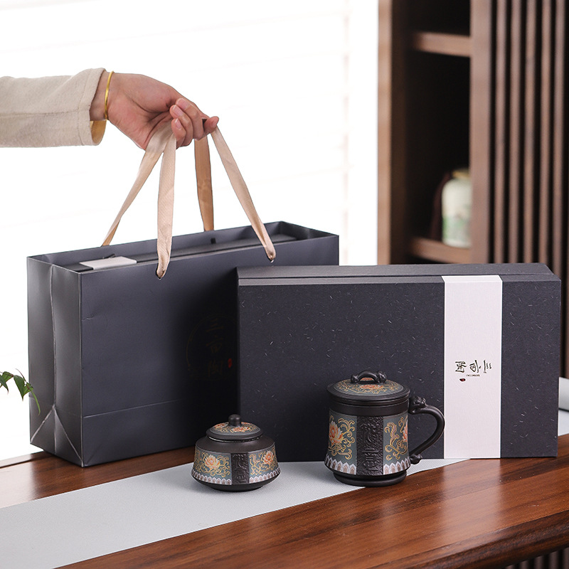 Purple sand tea cup with lid filter tea separation Cup high-end office Cup mug household personal tea cup gift box