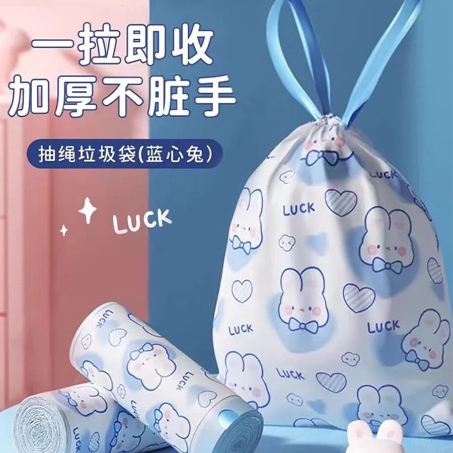 Garbage Bag Drawstring-style Blue Heart Rabbit Super Cute Rabbit Cartoon Household Kitchen Portable Thickened Big Garbage Bag