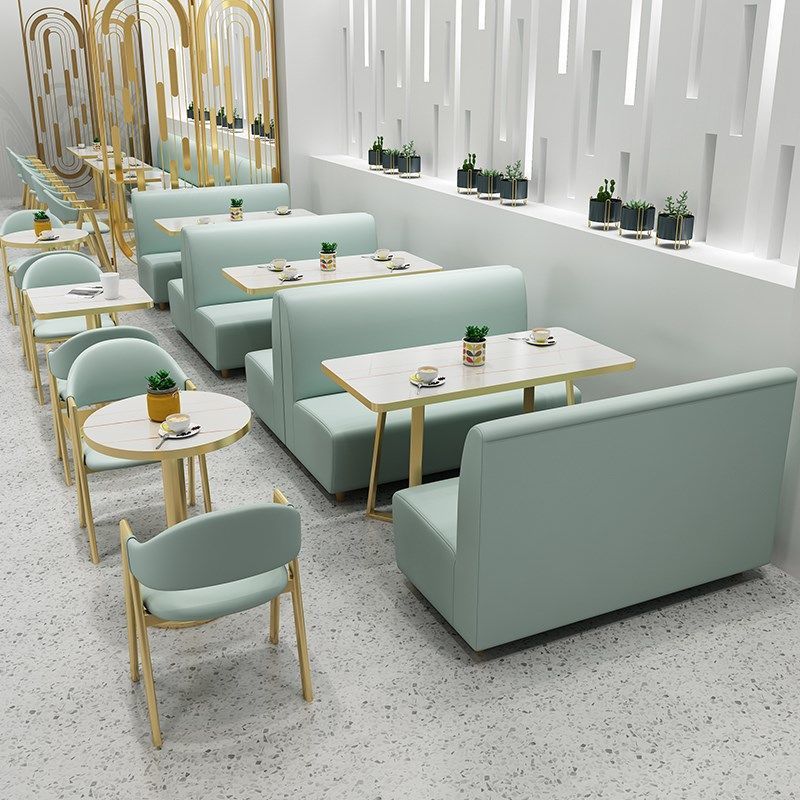 Internet-Famous Milk Tea Shop Table and Chair Set Dessert Burger Snack Fast Food Restaurant Simple Fresh Dining Furniture Booth Sofa