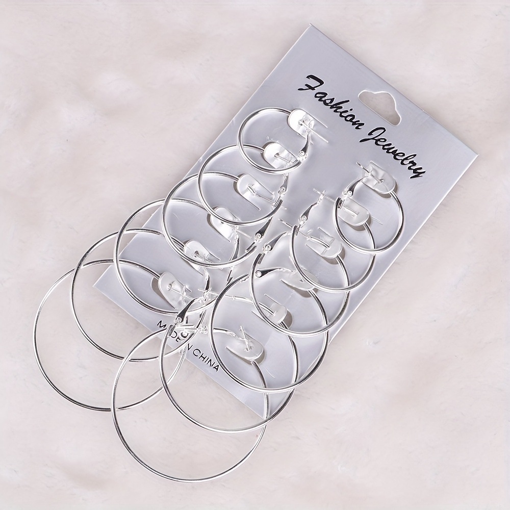 European and American cross-border black fashion 6 pairs European and American fashion classic all-match personality exaggerated metal circle earrings suit