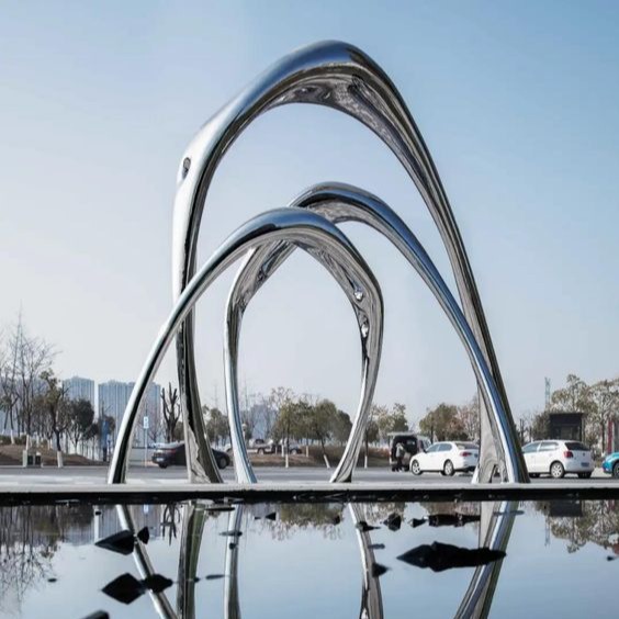 Large stainless steel sculpture customized Park Square community landscape sculpture hollow ring moon outdoor decoration