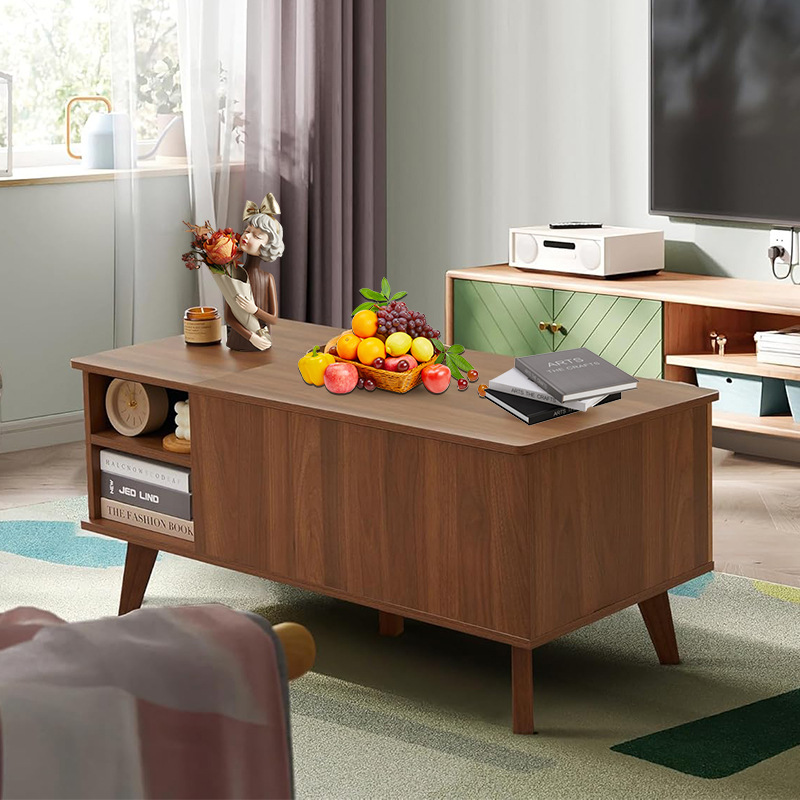 Living Room Coffee Table, Home Office Coffee Table, Adjustable Office Desk, Wooden Simple Small Furniture with Storage