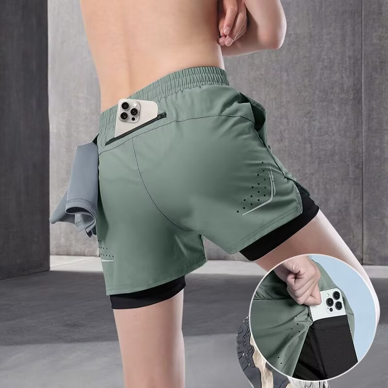Running Shorts Men's Mobile Phone Sports Summer Professional Track and Field Training Quick-drying Triple Pants Lined Pants