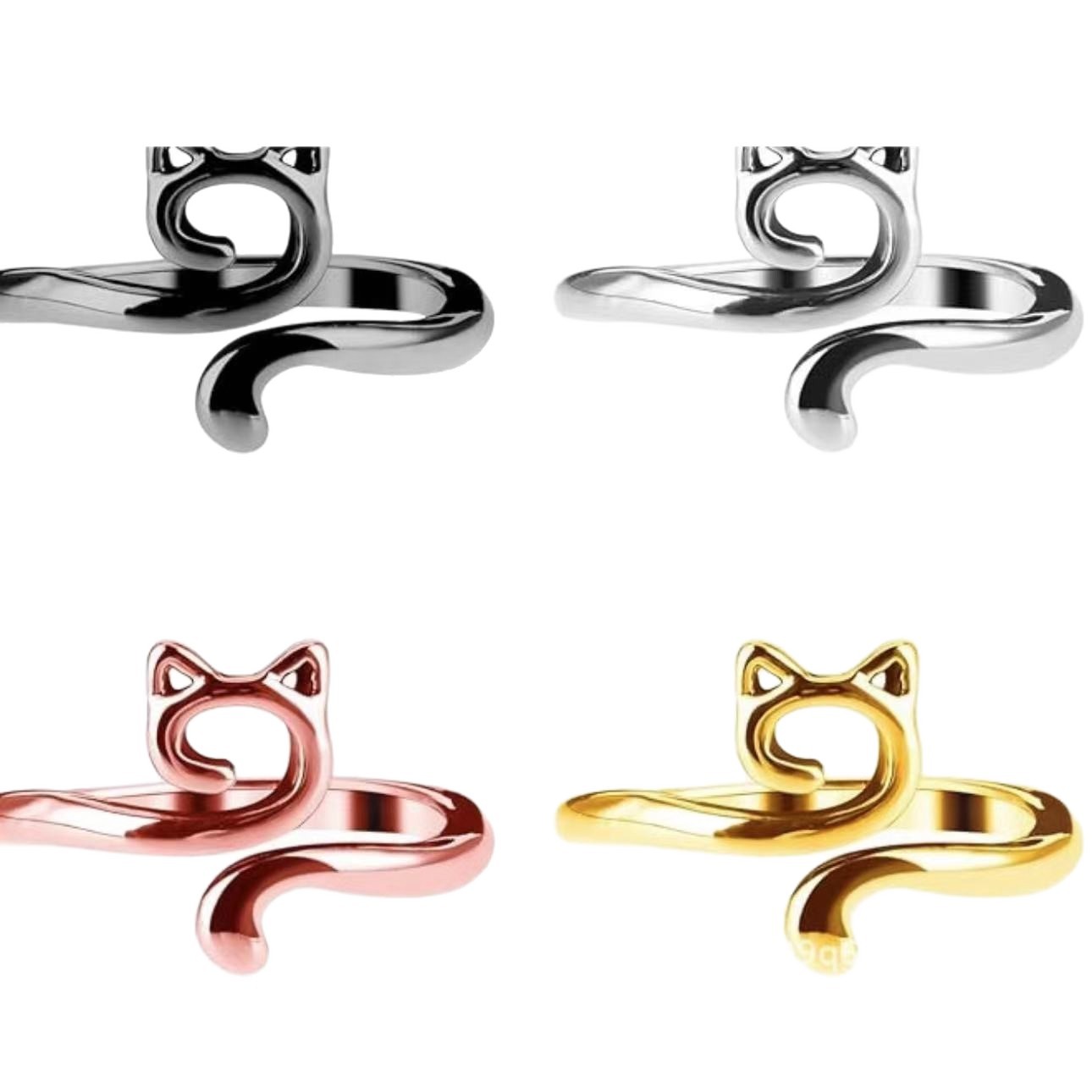 Cross-border best selling European and American hook line geometric cat ring opening adjustable animal ring knitted jewelry