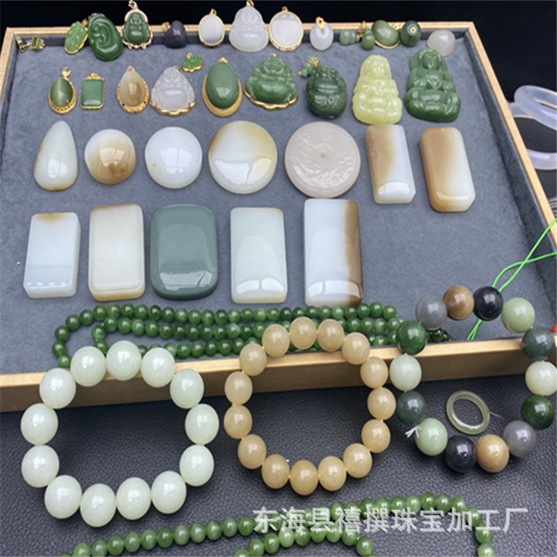 Xizhuan Jewelry Natural Sugar White Hetian Jade Lotus Root Powder Smoke Purple Clear Water Bracelet Bracelet Carving Accessories Loose Beads Wholesale
