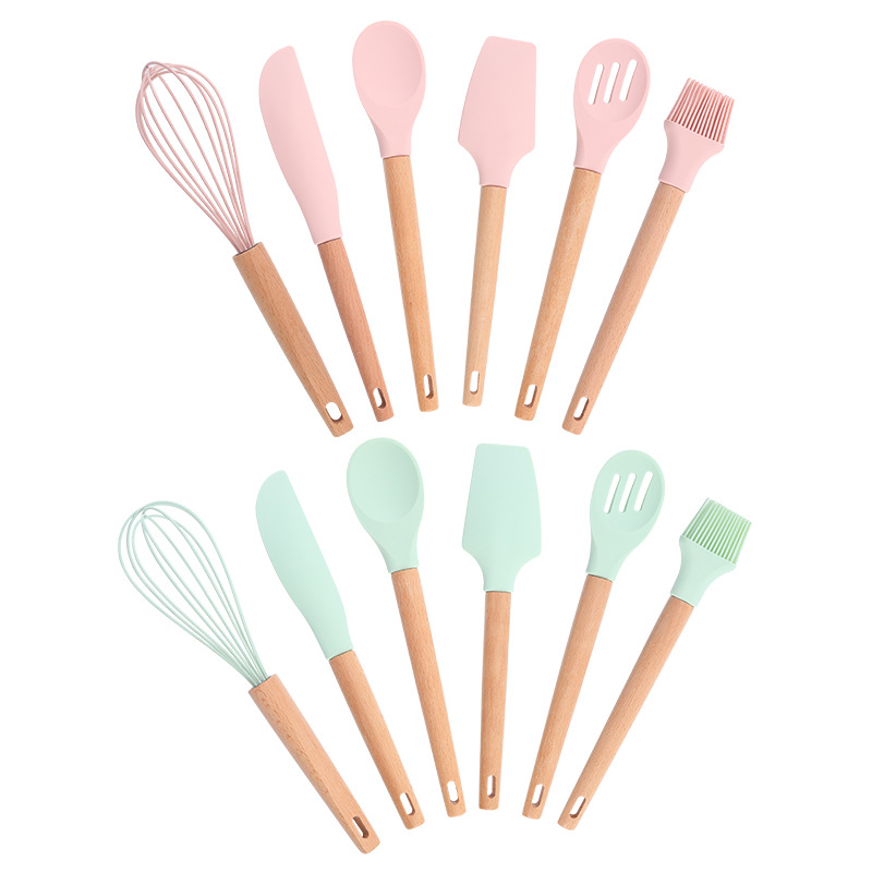 Silicone baking 6-piece wooden handle cake cream scraper butter spatula egg beater bread oil brush baking suit