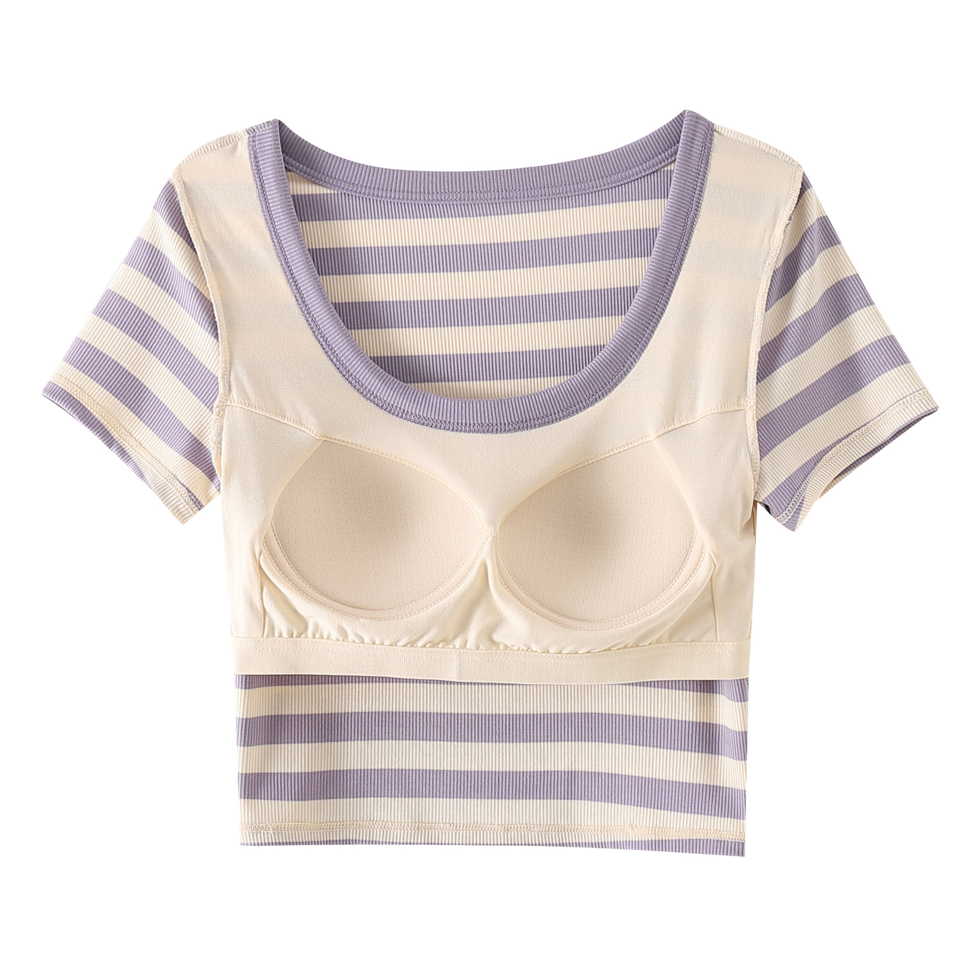 Women's short-sleeved Cup bottoming shirt with chest pad, summer short casual sports inner T-shirt