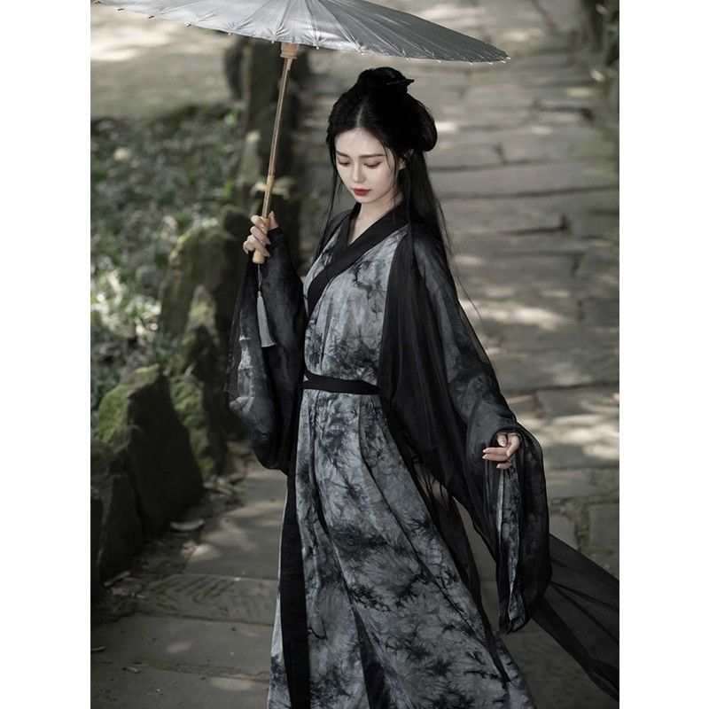 Black Hanfu Adult Martial Arts Female Style Fairy Style Wei Jin Style Super Fairy Cool Feeling Elegant Antique Style suit Women's Spring