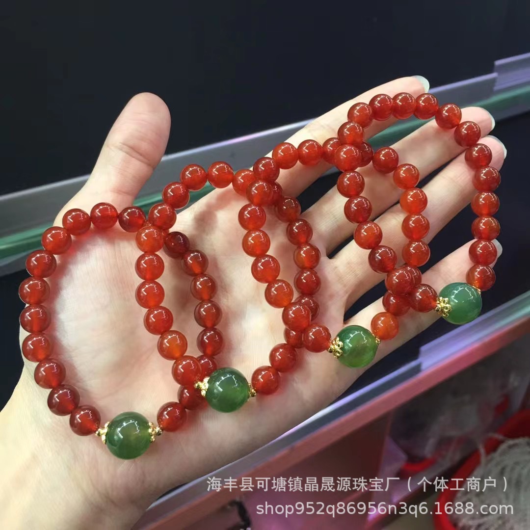 Natural Red Agate Bracelet Southern Red Bracelet with Green Agate Single Bead Summer Fashion Little Red Book Live Welfare