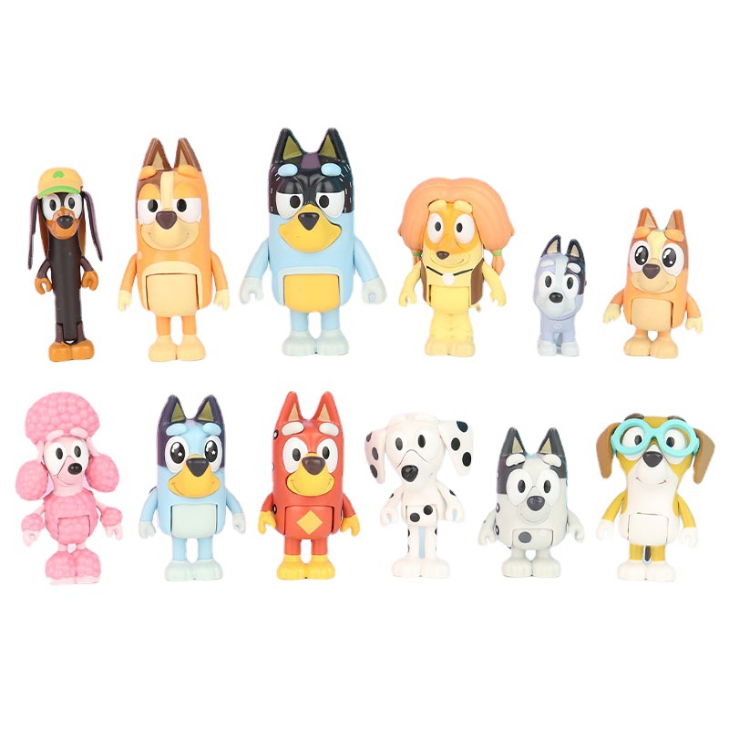 12 Bluey Model Ornaments Bingo Friends Puppy Joint Movable Car Ornaments Doll Toy