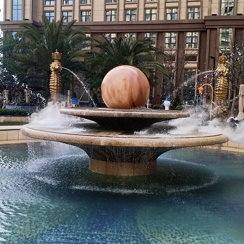 Stone Fountain Feng Shui Ball Evening Red Fountain Marble Feng Shui Ball Outdoor Courtyard Villa Landscape Sculpture Fountain