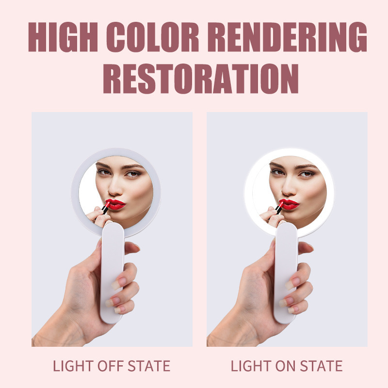 Cross-Border Mini Portable Makeup Mirror Magnetic Switch Mini Makeup Mirror Lamp Manicure Handheld Mirror Manicure Lamp