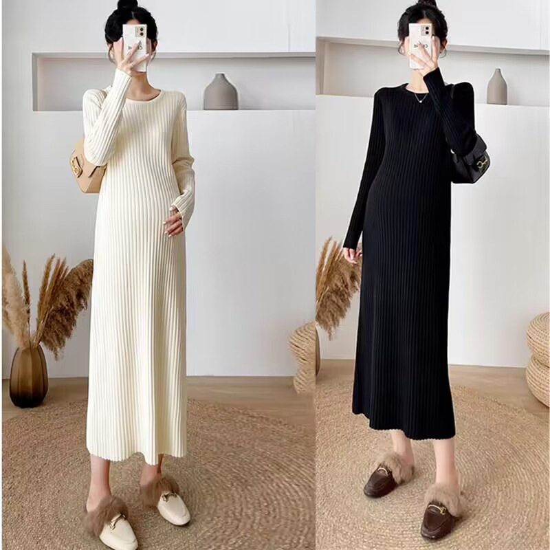 Pregnant women's clothing autumn and winter long bottoming underwear sweater dress fashionable loose simple pregnant women's knitted dress with Overcoat