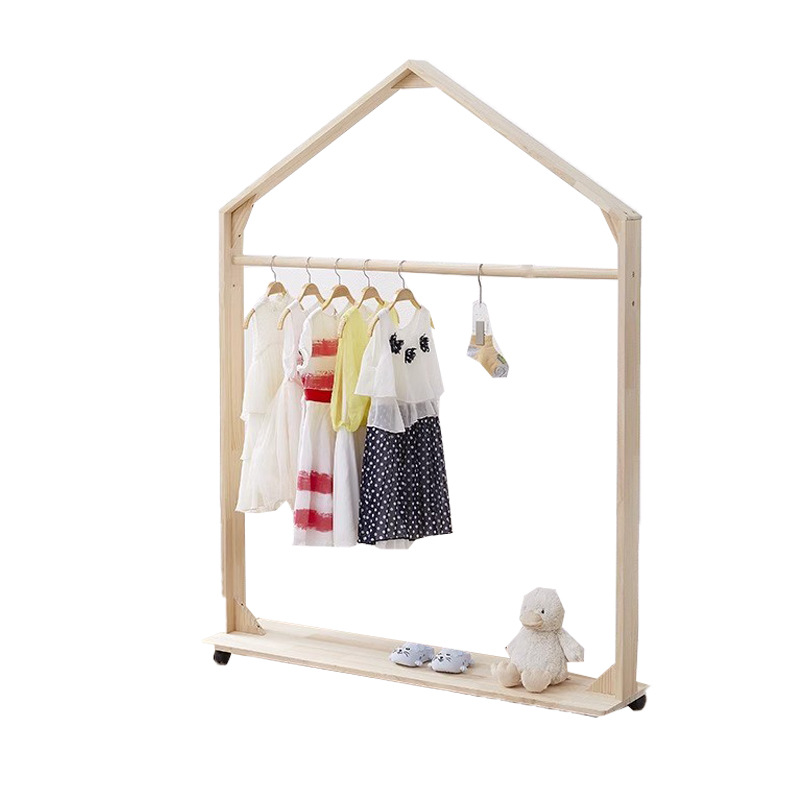 Solid Wood Coat Rack Bedroom Floor-Standing Clothes Rack Small House Clothes Rack Storage Rack Vertical Household Simple Storage Clothes Rack