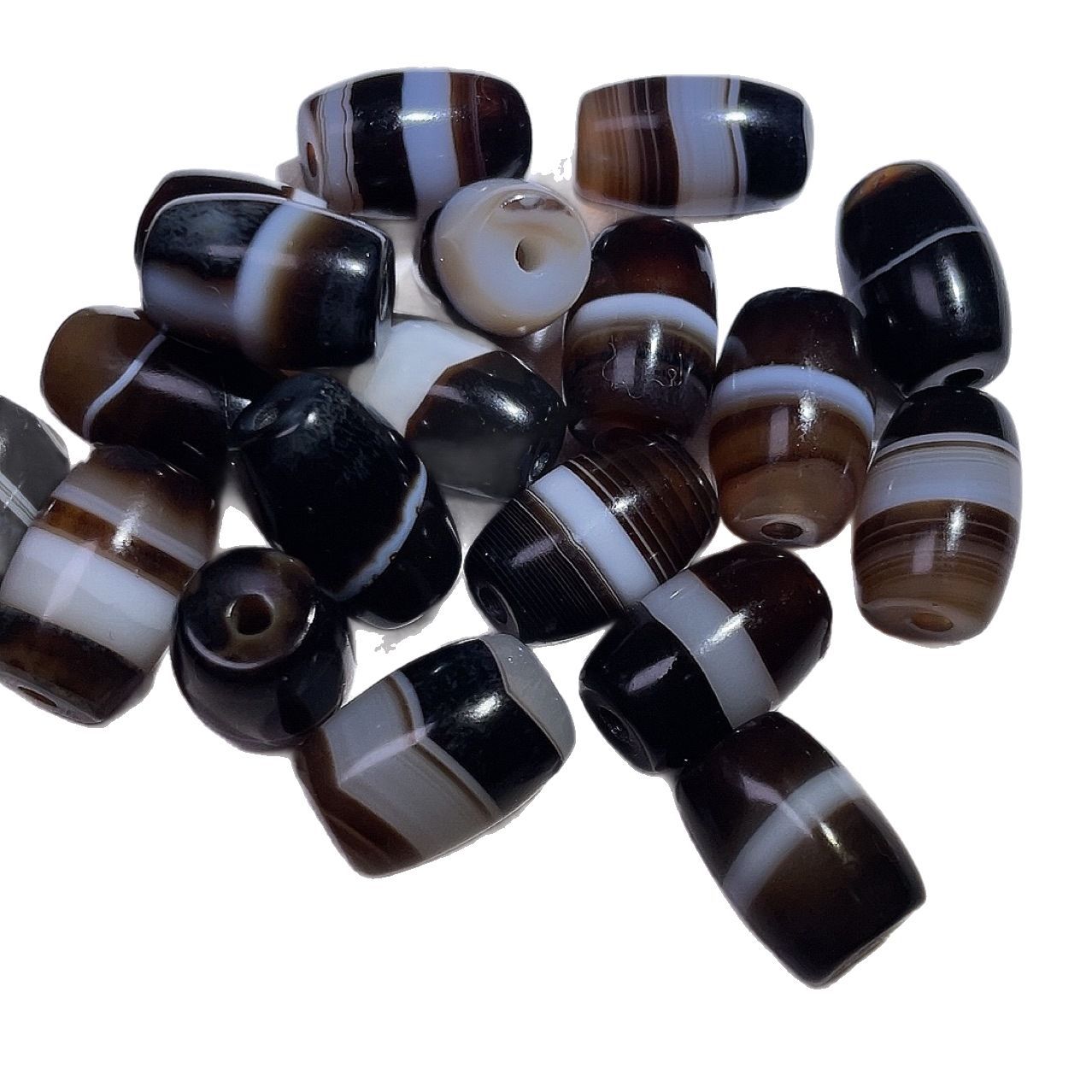 About 10-12X30-40MM Rice Beads Black White Striped Silk Stripe Agate Passepartout Beads