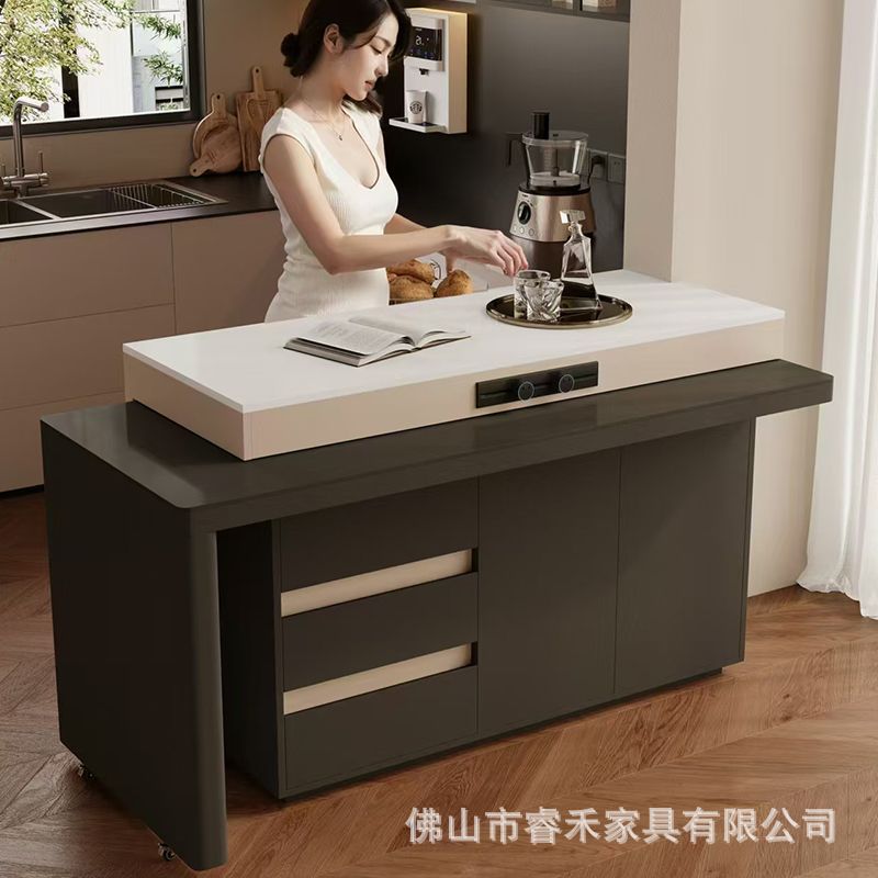New Island Table Integrated Household Rotatable Telescopic Rock Board Small Apartment Kitchen Island Tea Dining Table