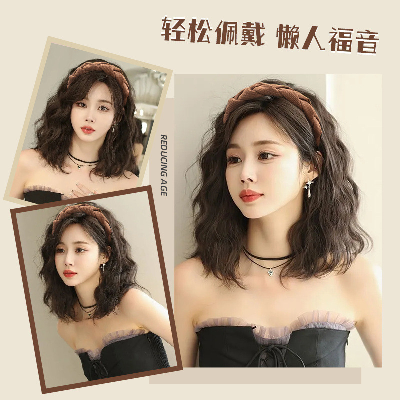 Wig Headband All-In-One High Cranial Top Women's Short Curly Hair Water Ripple Half Headgear Artificial Hair Natural Fluffy Hair Replacement Block