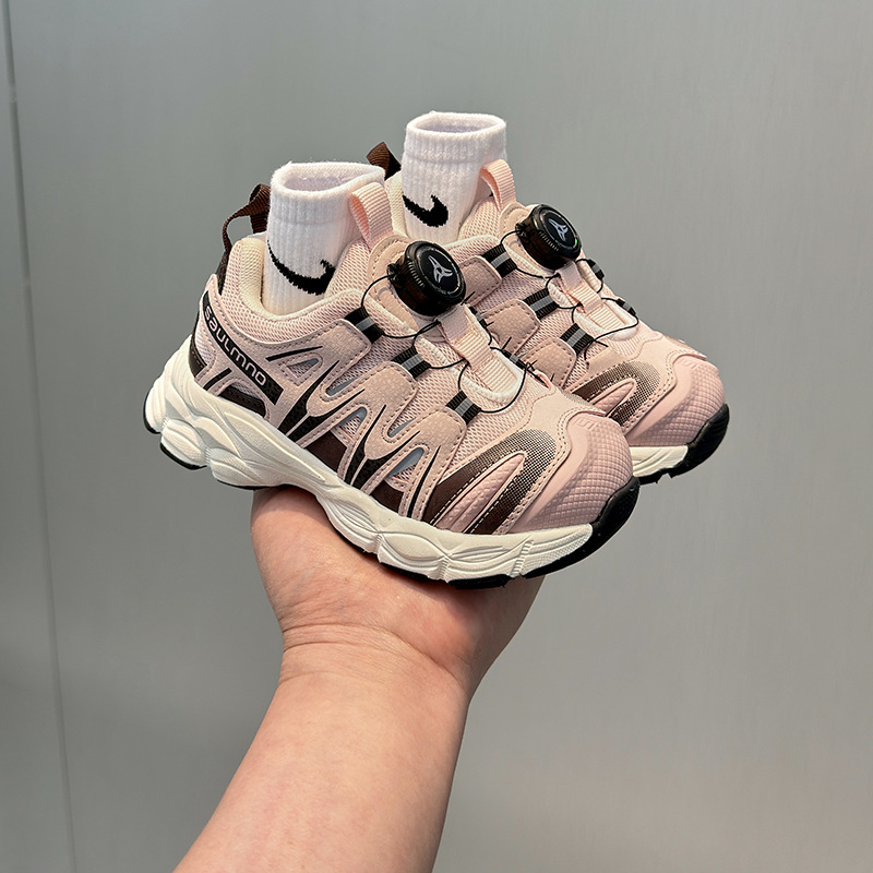 Girls' Sports Shoes 2025 Spring New Children's Rotating Buckle Lightweight Breathable Casual Dad Shoes Boys' Running Shoes