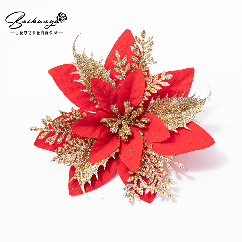 Christmas decoration hanging Garland accessories 14cm high-grade Phnom Penh red Christmas flowers factory direct wholesale