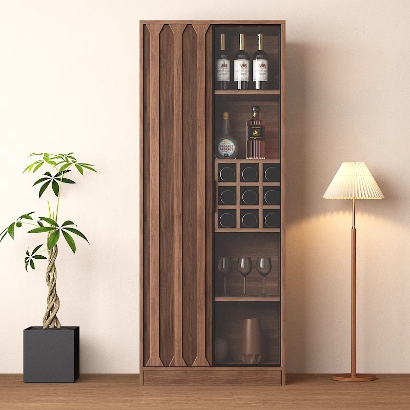 New Wine Cabinet Living Room Solid Wood Wall Display Cabinet Home Retro New Chinese Style Glass Door Storage Storage Cabinet