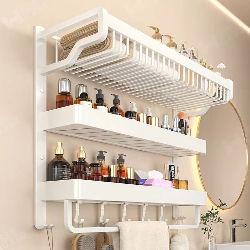 Factory supply cream wind space aluminum towel rack non-perforated toilet rack toilet bathroom integrated rack