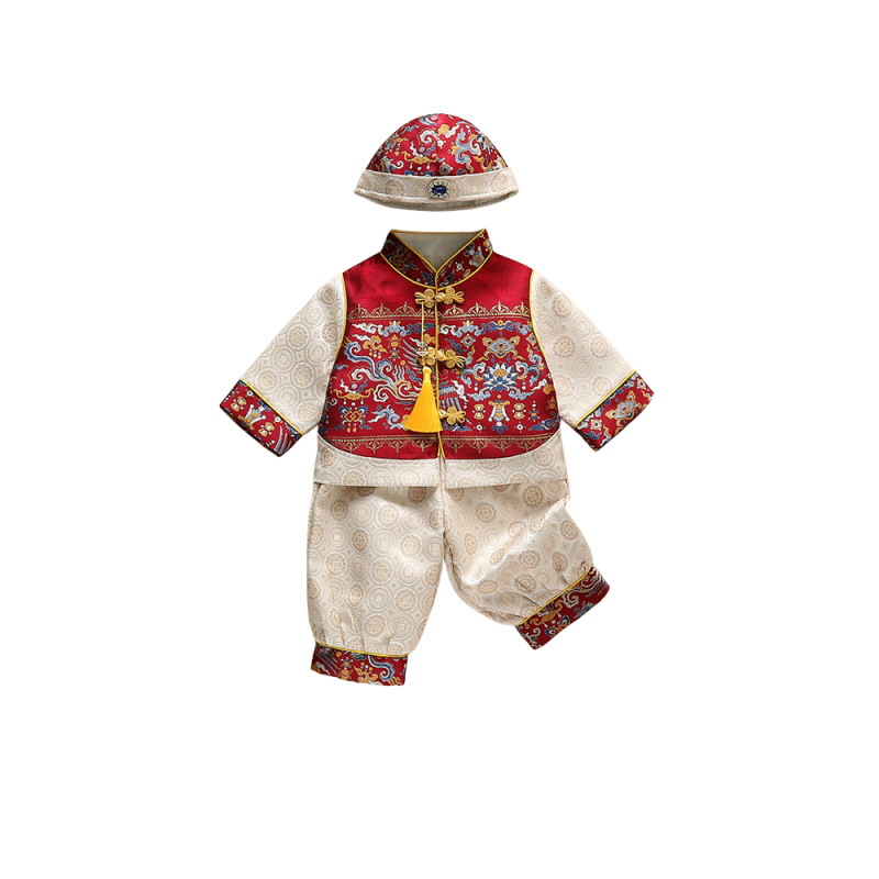 25 Spring and Autumn New One-Year Old Dress for Boys and Babies Chinese Festive Birthday Banquet One Hundred Days of Catching Weekly Dress Children's Tang Suit Crown Dress