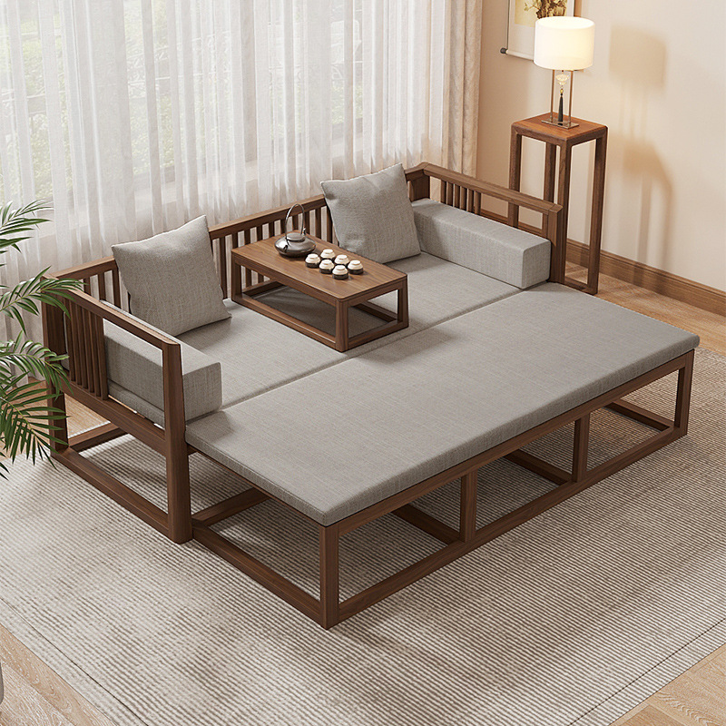 Новый китайский стиль, лохан-кровать, выдвижная, полностью массивная, складная, двухцелевой диван-кровать