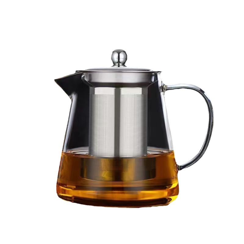 Heat-Resistant Glass Teapot with Stainless Steel Filter, Flower Tea Pot with Handle, Household Heatable Tea Maker, Complete Set of Water Utensils