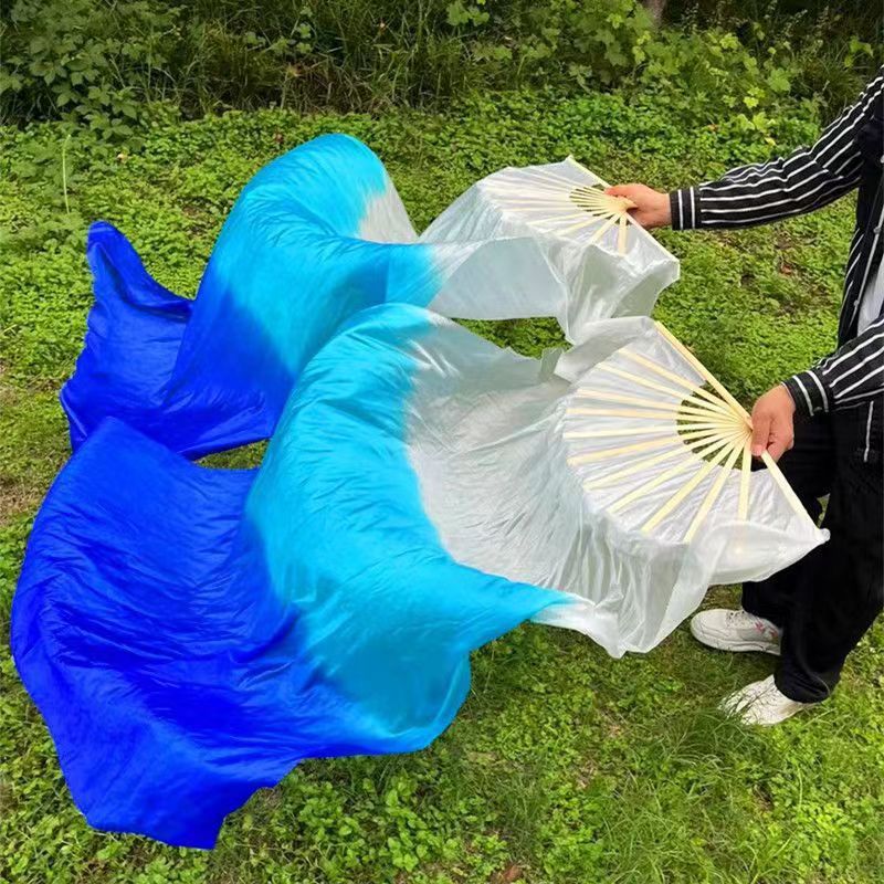 Koi Dance Fan, Long Silk Fan, Classical Dance Long Fan, Black and White Gradient Ink Fan, Left Finger Moon Dance Fan