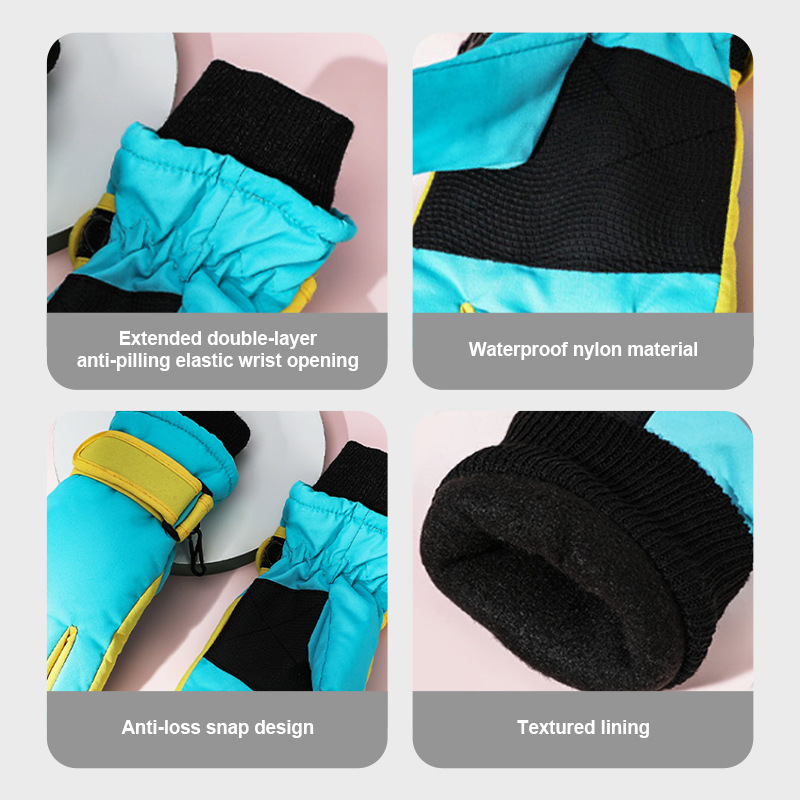 Cross-Border Outdoor Ski Gloves for Kidsren Aged 3-9 Years Old, Winter Thickeneded and Velvet Windproof and Warm Cycling Sports Gloves for Men and Women
