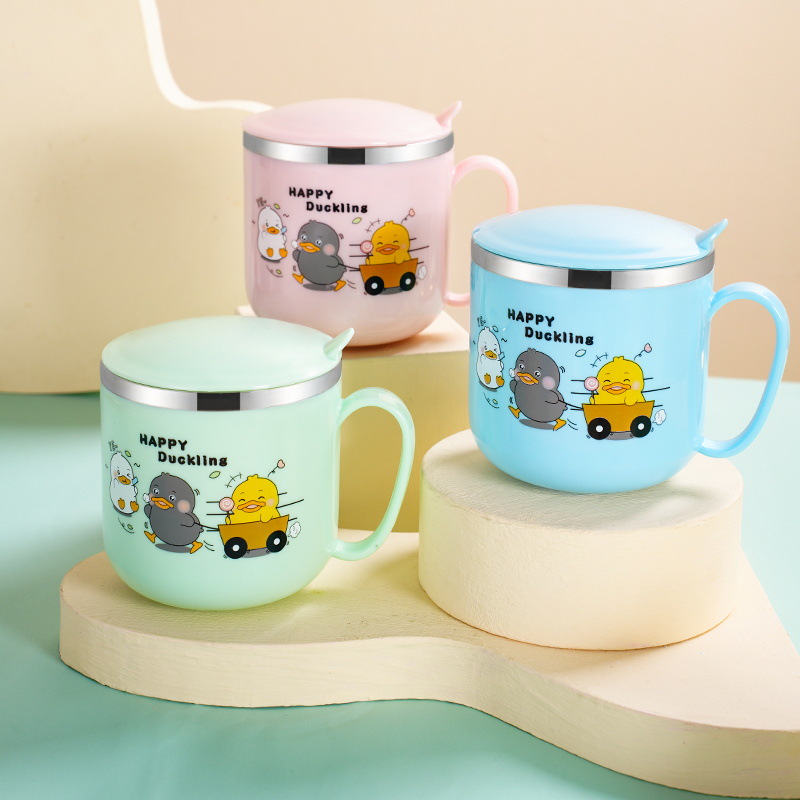 Креативная детская водяная чашка из нержавеющей стали 304, домашняя чашка со крышкой, детская мультяшная чашка, оптовая продажа