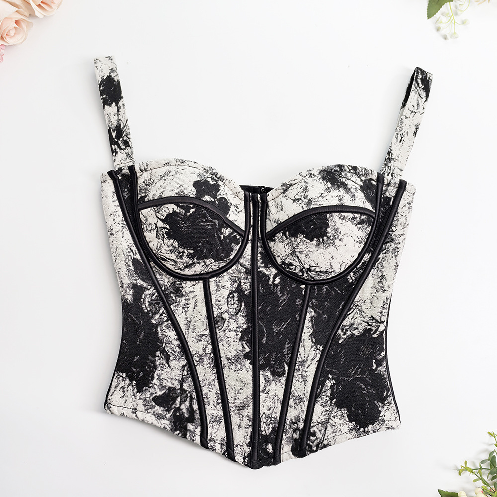 Французский жаккардовый бюстгальтер Fishbone без бретелей, чистый для внешнего ношения, новый деревенский стиль, сильное давление на талию