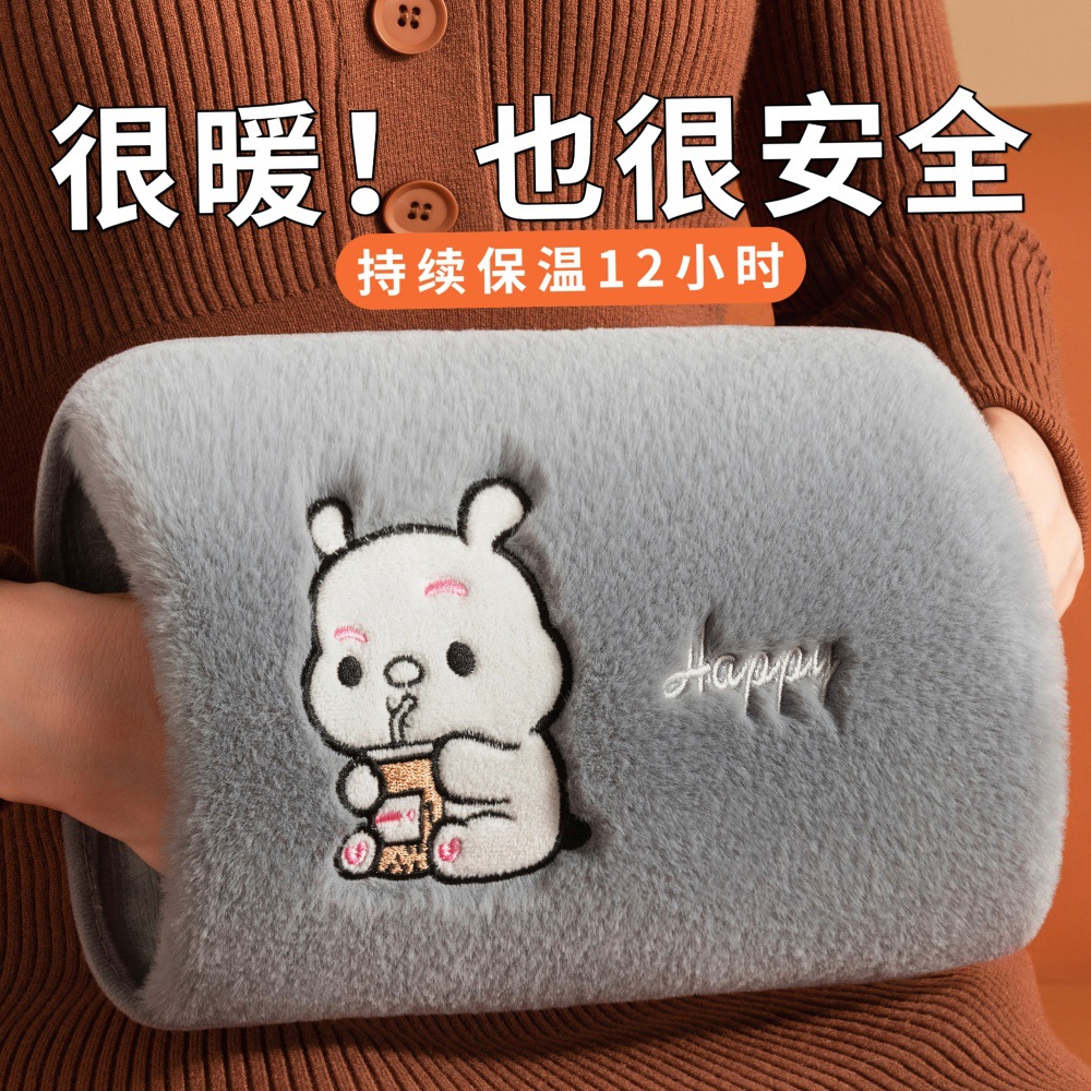 National Standard Electric Warmer Rechargeable Hot Water Bag Warm Water Bag Hand Warmer Plush Female Stomach Application Student Safety Power Off