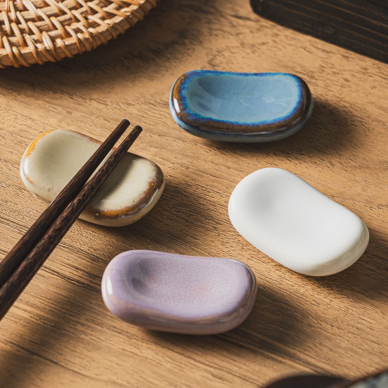 Glaze Chopsticks Rack Creative Simple Color Glaze Ceramic Rack Mini Spoon Holder Chopsticks Holder Rack Japanese Bracket Wholesale
