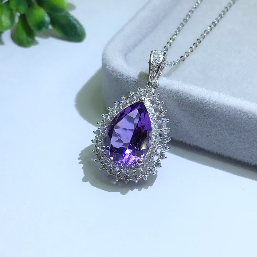 Natural Amethyst Pendant 925 Silver Necklace Fashion Jewelry Amethyst Accessories Jewelry Manufacturers Wholesale LF