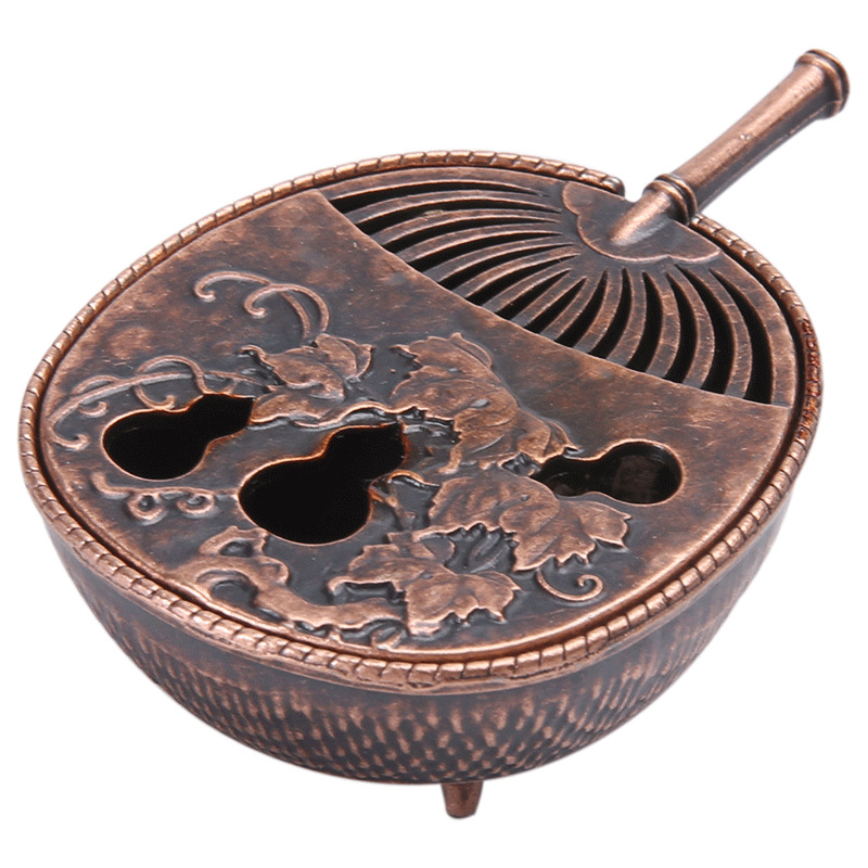 New Chinese-style Copper Alloy Bamboo Lull Furnace Gourd Fan Pipa Incense Furnace Small Xiangyun Aromatherapy Slice Goose Pear Account Zhongxiang Sandalwood