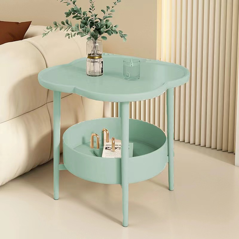 Cross-Border Small Side Table for Small Apartments, Bedside Table, Storage Rack, Cream-Colored Household Sofa Mini Table, Round and Movable