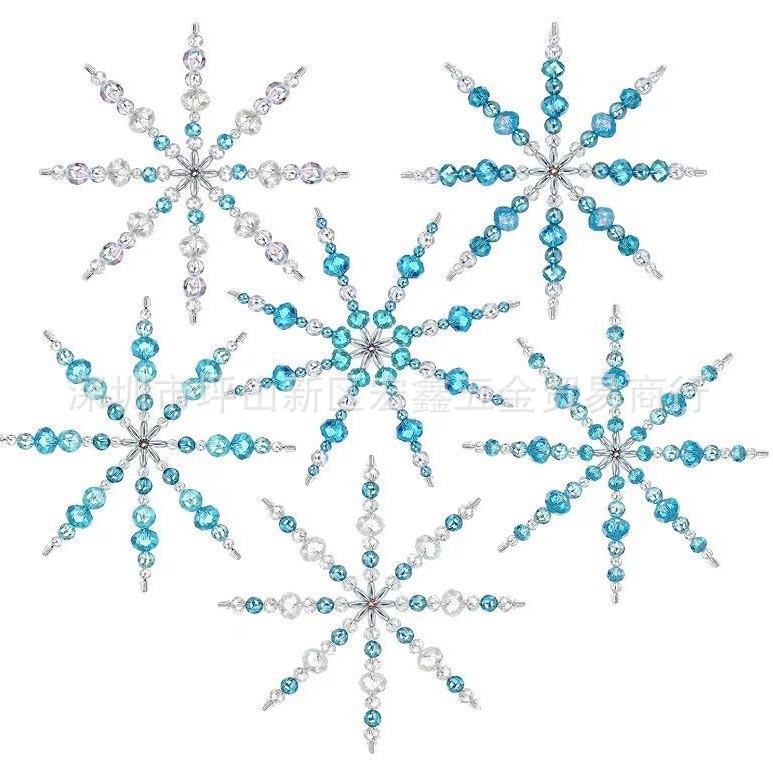 Spot Cross-Border Iron Wire with Beads Snowflake Bending + Welding Christmas Hook Decoration Can Be Produced in Large and Small Sizes