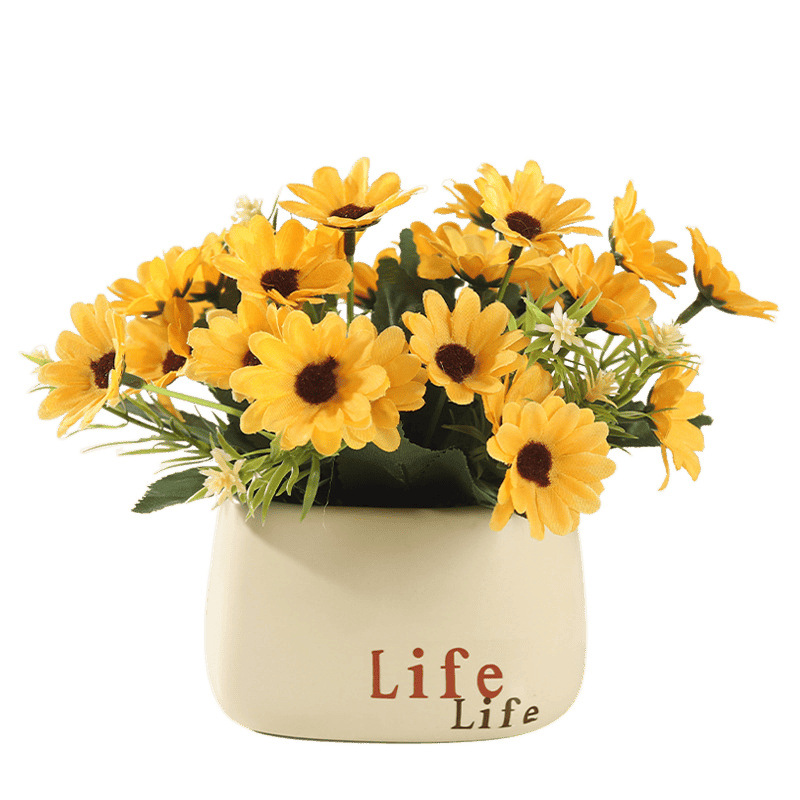 Manufacturer Wholesale Sunflower Artificial Flowers Living Room Restaurant Artificial Flowers Green Plants Potted Home Desktop Decoration Flower Pot Ornaments