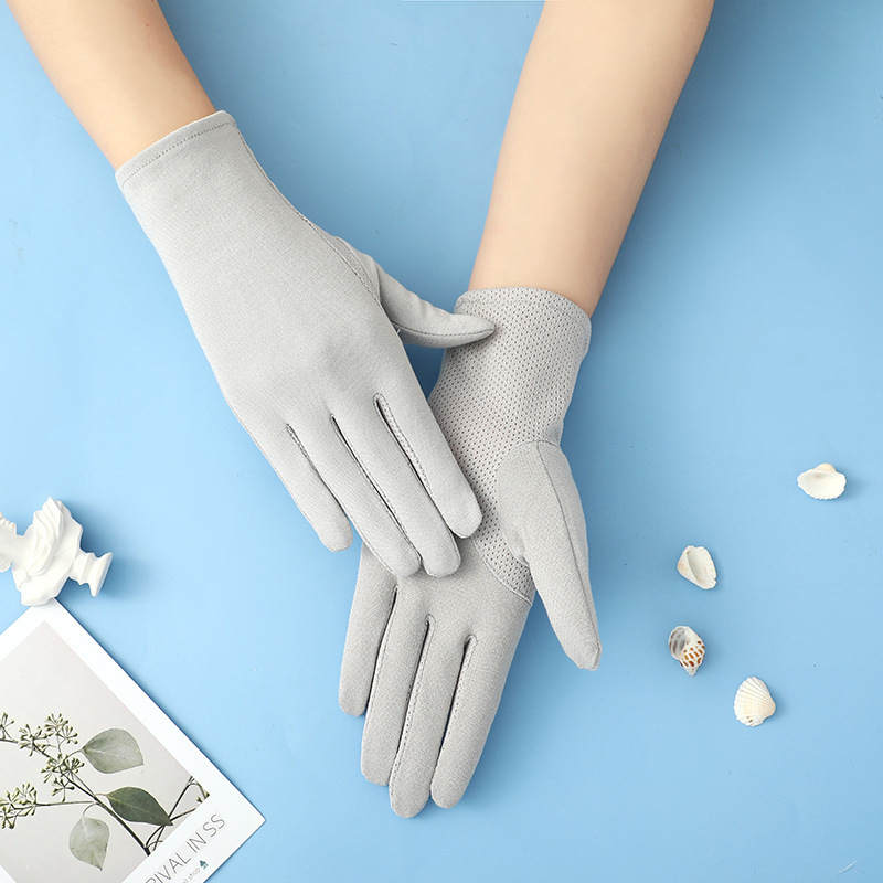 Sun protection gloves women's UV protection driving summer pure cotton touch screen thin breathable non-slip riding hand protection white gloves