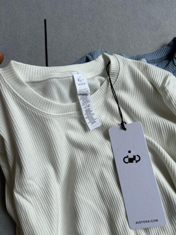 Alo Pilates Long-Sleeved Pure Cotton Bottoming Shirt T-Shirt Spring & Fall Women's Sports Quick-Drying Threaded Fitness Yoga Clothing Top