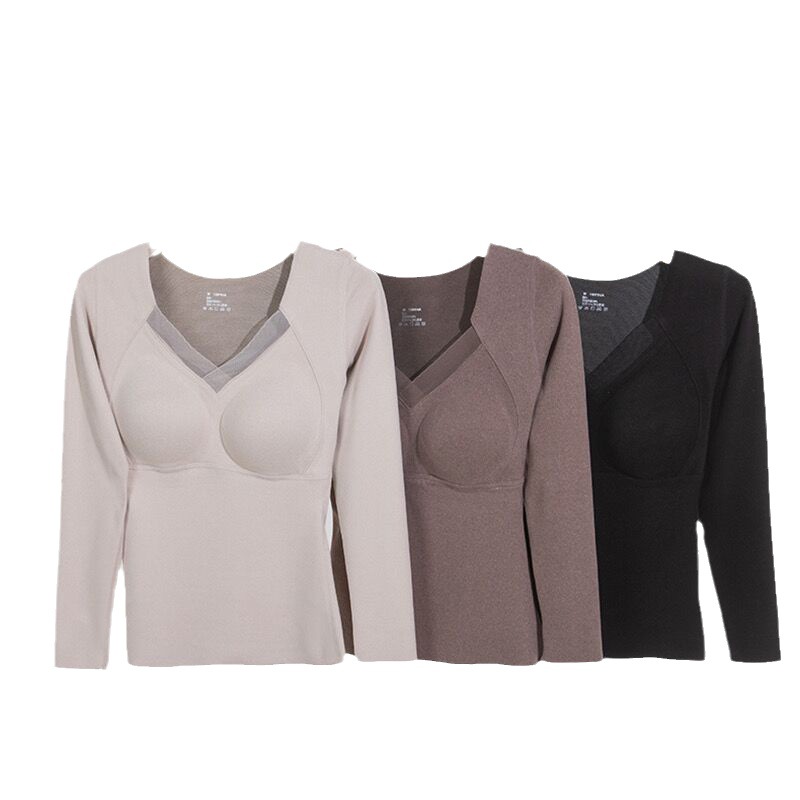 8805 Graphene Long-sleeved Thermal Underwear Women's Long-sleeved Base Shirt One-piece Bra-free Hot Thermal Top