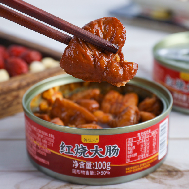 Fragrant marinated fat sausage cooked pork large intestine braised fat sausage open cans ready-to-eat canned meat under rice under wine and vegetables factory wholesale