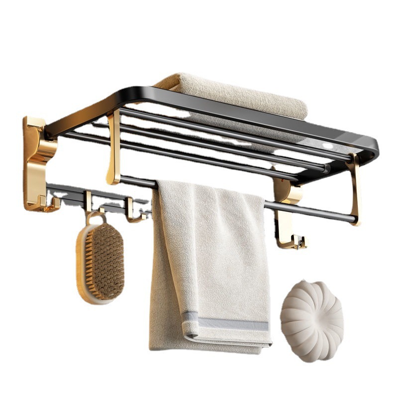 Black Gold Space Aluminum Bathroom Rack Punch-free Light Luxury Toilet Toilet Toilet Towel Rack Wall-mounted