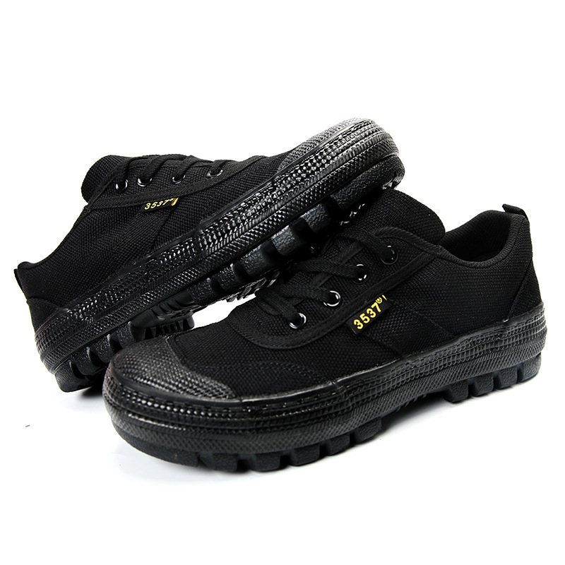 Jihua 3537 Genuine Liberation Shoes Men's Low-top Training Shoes Wear-resistant Construction Site Labor Rubber Shoes Black Canvas Hiking Shoes