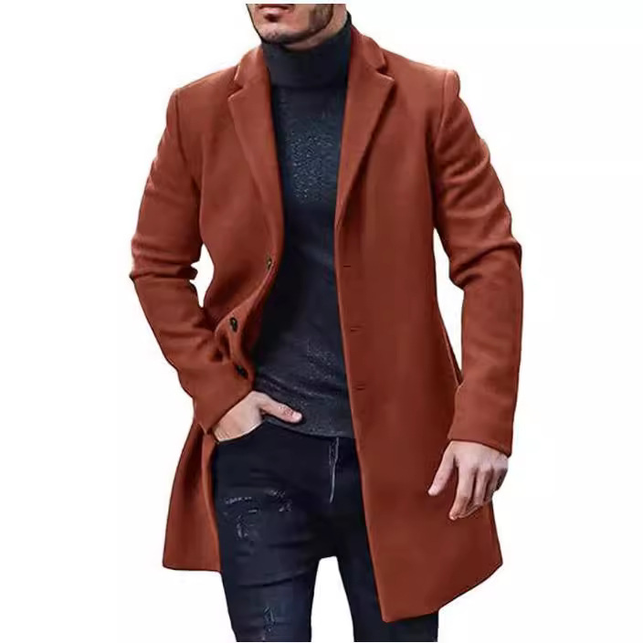 European Size Men's Woolen Coat Men's Cross-border Woolen Mid-length Coat Coat Multi-color Multi-size Coat