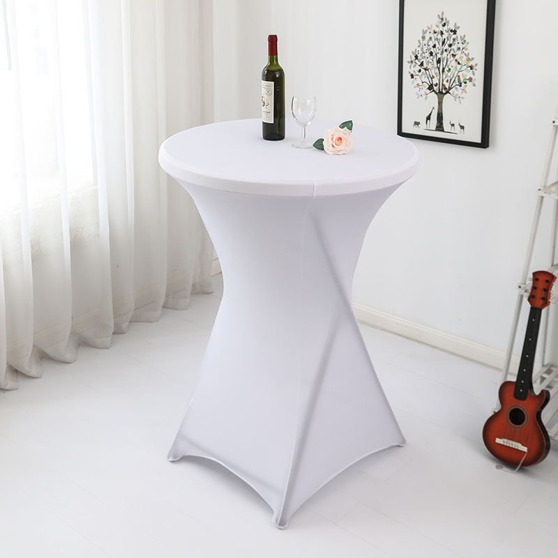 Wholesale Solid Color Bar Table Cover Bar Banquet Tablecloth Cocktail Round Table Cover White Elastic Tablecloth Cross-Border