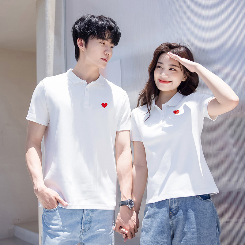 Couple's Summer Short-Sleeved T-Shirt for Women, White Heart Polo Shirt, Certificate Registration Couple's Clothing, Wedding Photo Clothes